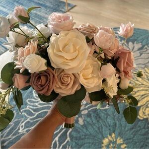 Chic Faux Floral Arrangement with Cream and Pink Roses